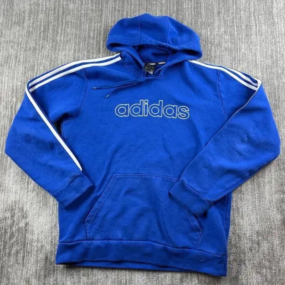 Adidas Sweater Adult large  Royal Blue White Striped Pullover Hoodie